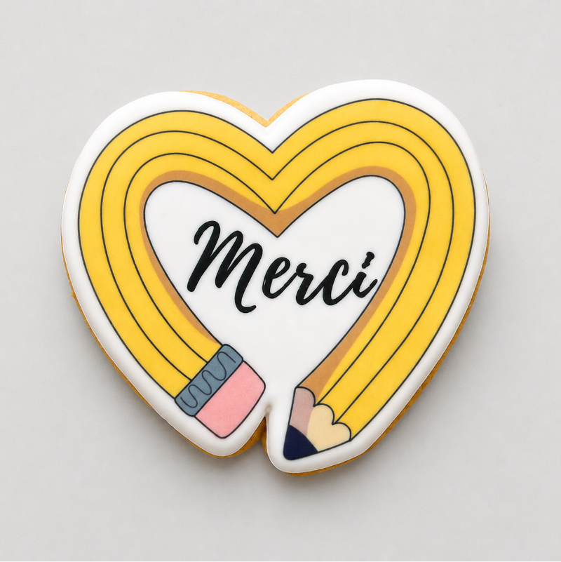 Biscuit enseignant - 💛 Cœur Crayon "Merci"